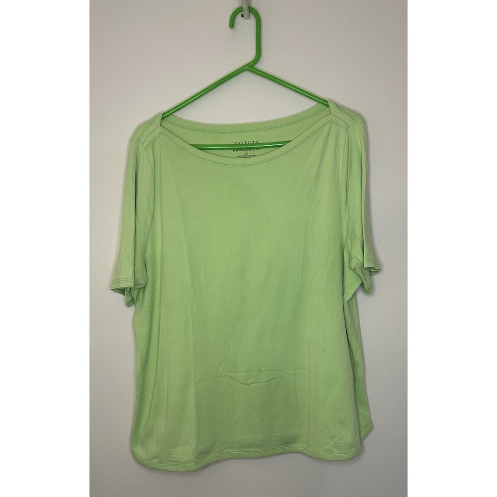 TALBOTS Green Solid Pullover Top Tee Cotton Spandex Short Sleeve Womens 2X